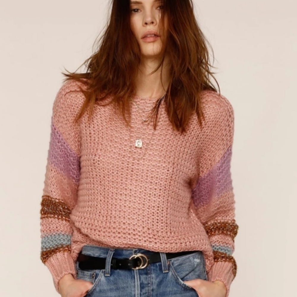 Anthro Pink and Metallic Slouchy Oversized Sweater - Picture 1 of 13